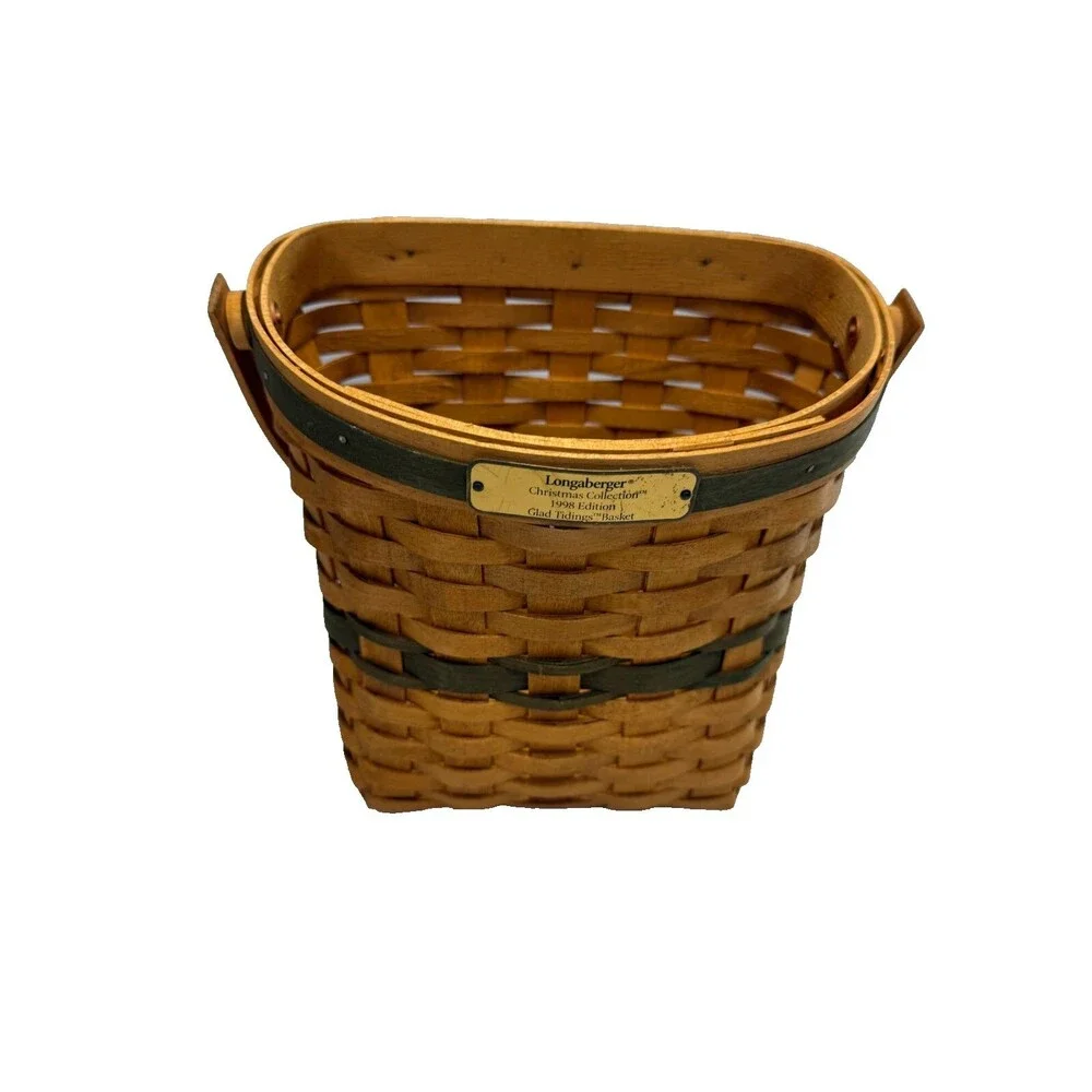 1998 Longaberger Glad Tidings Basket Green Trim 8.75
